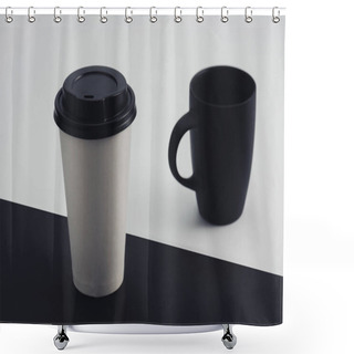 Personality  White Paper Cup And Black Coffee Cup On Black And White Background Shower Curtains