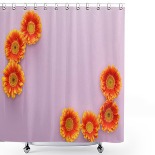 Personality  Top View Of Orange Gerbera Flowers On Violet Background With Copy Space Shower Curtains