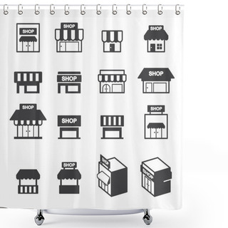 Personality  Shop Building Icon Set Shower Curtains
