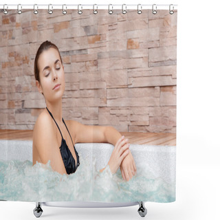 Personality  Woman Bathes In Swimming Pool Shower Curtains