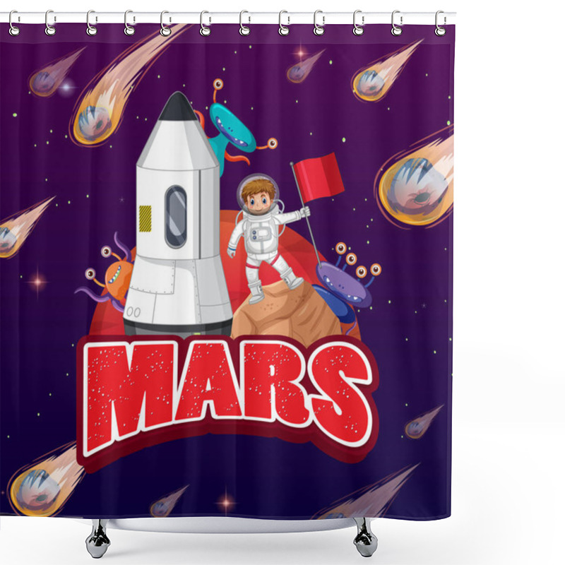 Personality  Astronaut With Spaceship Cartoon Poster Illustration Shower Curtains