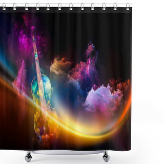 Personality  Colorful Violin And Fractal Paint Abstraction On Subject Of Music, Art And Creativity.  3D Illustration. Shower Curtains