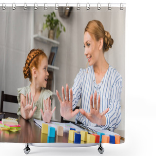 Personality  Mother And Daughter Learning Math At Home Shower Curtains