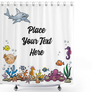 Personality  Image Of Lovely Sea Inhabitants In Doodle Style. Vector Illustration Isolated On A White Background. Shower Curtains