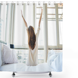 Personality  Woman Stretching In Bed Shower Curtains