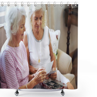 Personality  Old Women Looking At Old Photographs Shower Curtains