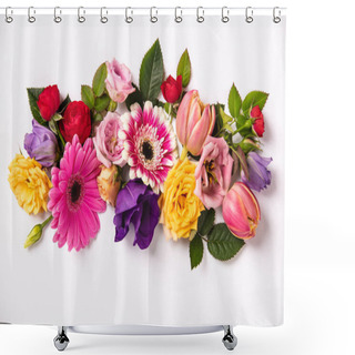 Personality  Creative Layout Made With Beautiful Flowers On White Background. Shower Curtains