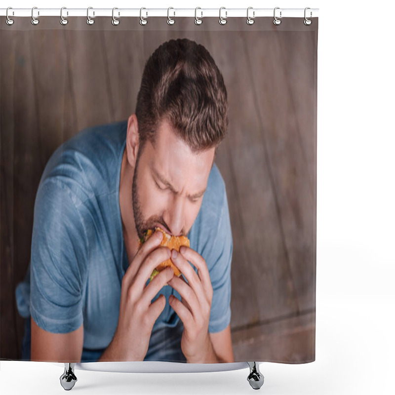 Personality  man eating burger shower curtains