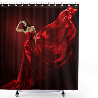 Personality  Woman In Red Waving Dress Dancing With Flying Fabric Shower Curtains