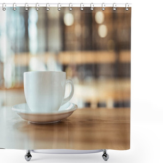 Personality  Cup Of Coffee On Table In Coffee Shop Shower Curtains