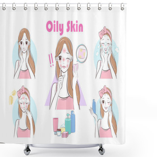 Personality  Woman With Oil Skin On The White Background Shower Curtains
