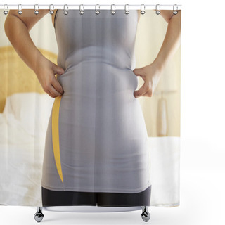 Personality  Overweight Woman Squeezing Waistline Shower Curtains