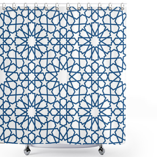 Personality  Blue Islamic Pattern . Seamless Arabic Geometric Pattern, East Ornament, Indian Ornament, Persian Motif, 3D. Endless Texture Can Be Used For Wallpaper, Pattern Fills, Web Page Background . Shower Curtains