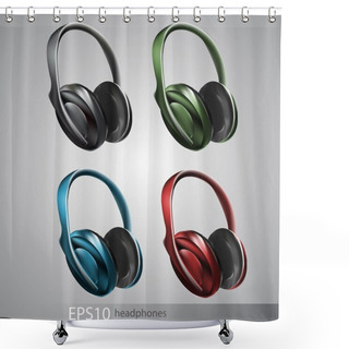 Personality  Headphones Icon Set.Vector Shower Curtains