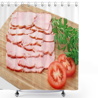 Personality  Smoked Slices Of Ham On Wooden Cutting Board Shower Curtains