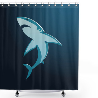 Personality  Great White Shark Sign Logo On Blue Background Shower Curtains