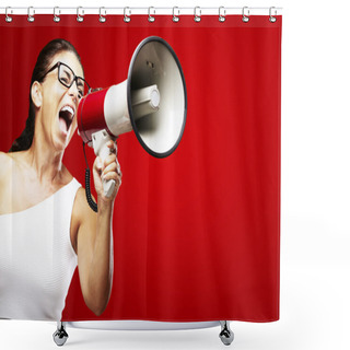 Personality  Woman Shouting Using Megaphone Shower Curtains
