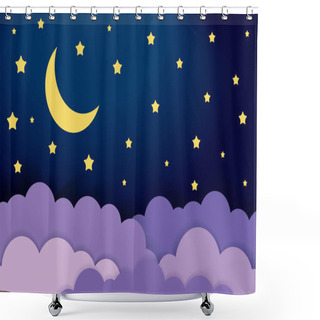 Personality  Cute Baby Illustration Of Night Sky. Half Moon, Stars And Clouds On The Dark Background. Night Scene Vector Shower Curtains