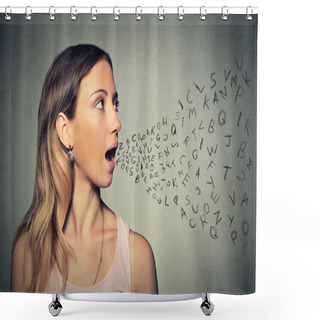 Personality  Woman Talking With Alphabet Letters Coming Out Of Her Mouth Shower Curtains