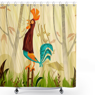 Personality  Pet Bird Rooster On Jungle Forest Background Shower Curtains
