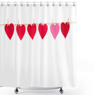 Personality  Red Hearts Paper Cut With Clothespins Shower Curtains