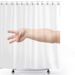 Personality  Cropped View Of Woman Showing Three Fingers Isolated On White Shower Curtains