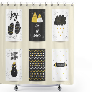 Personality  Cute Doodle Black And Gold Birthday Cards Shower Curtains