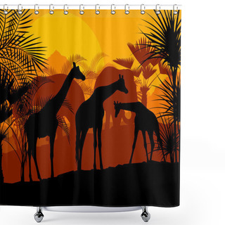 Personality  Giraffe At Sunset Vector Background Shower Curtains