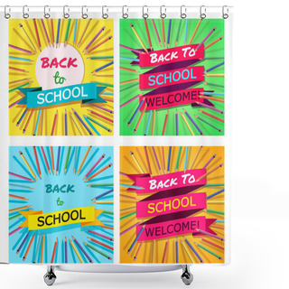 Personality  Back To School Set. Background With Colorful Pencils With Header. Welcome. Poster,Banner ,Brochure Template.Vector Illustration. Shower Curtains