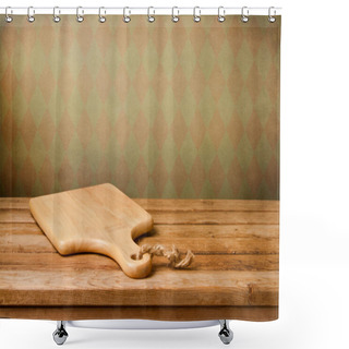 Personality  Background With Cutting Board On Wooden Table Shower Curtains
