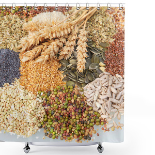 Personality  Variety Of Edible Seeds With Ears Of Wheat Variety Of Edible Seeds With Ears Of Wheat Shower Curtains