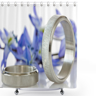 Personality  Rings With Flowers In The Background Shower Curtains