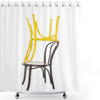 Personality  Yellow And Brown Wooden Chairs Isolated On White Shower Curtains