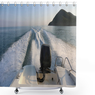 Personality  Motor Boat Of Speed Boat And Morning Sea View. Shower Curtains