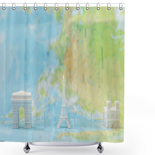 Personality  Small Figurines With City Attractions On Map Of Paris With Pins  Shower Curtains