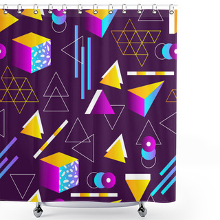 Personality  Seamless Geometric Pattern In Retro 80s Style. Doodle Geometric Shapes. Abstract Vector Background. Retro Memphis Design Shower Curtains