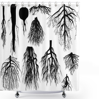 Personality  Set Of Black Roots Isolated On White Shower Curtains