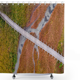 Personality  Foot Bridge At Nature Reserve In Autumnal Colors. Top Down Abstr Shower Curtains