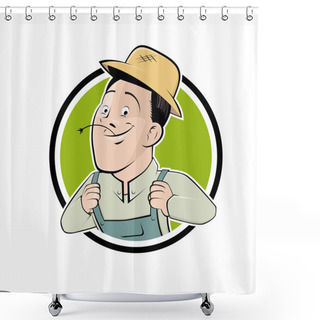 Personality  Funny Cartoon Farmer In A Badge Shower Curtains