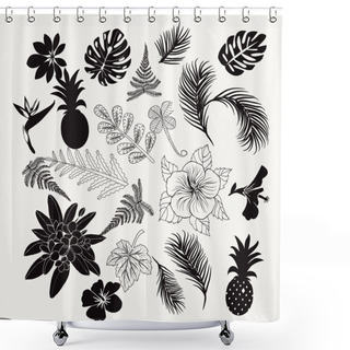 Personality  Vector Collection Of Tropical Plants,  Leaves And Flowers Isolat Shower Curtains