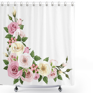 Personality  Roses And Lisianthus Flowers. Vector Corner Background. Shower Curtains