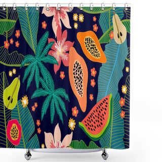 Personality  Wide Floral Pattern With Tropical Fruits And Leaves. Shower Curtains