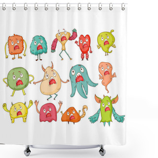 Personality  Cute Monsters. Cartoon Aliens From Space For Kindergarten Children Shower Curtains