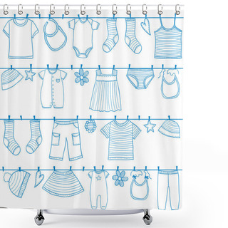 Personality  Children Clothes On Clothesline Shower Curtains