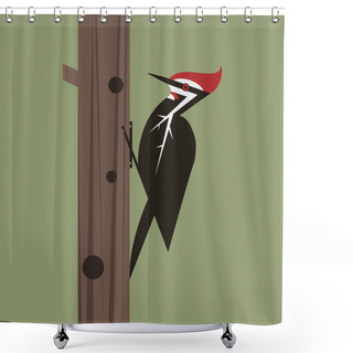 Personality  Woodpecker Makes Hollows In Tree Shower Curtains