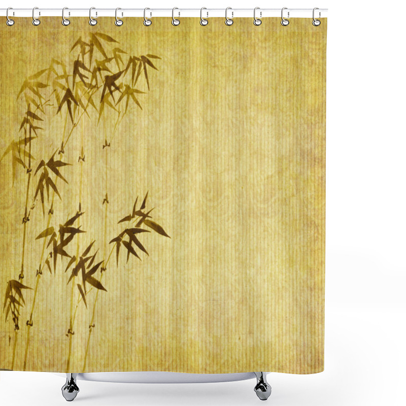 Personality  Bamboo On Old Grunge Antique Paper Texture Shower Curtains