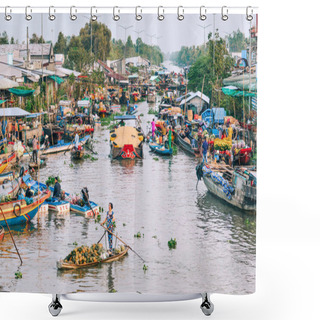 Personality  Nga Nam Floating Market In Mekong Delta, Vietnam  Shower Curtains