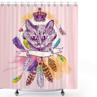 Personality  Head Of Cat Shower Curtains