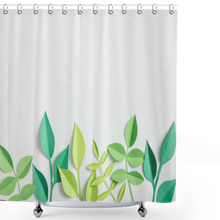 Personality  Top View Of Green Paper Plants With Leaves On Grey Background Shower Curtains