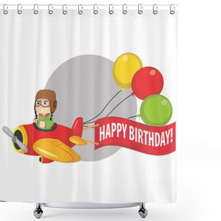 Personality  Boy Ridding Plane And Say Happy Birthday Shower Curtains